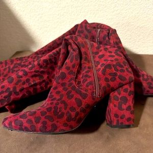 TORRID Over the Knee Burgundy Cheetah Print Heeled Boots